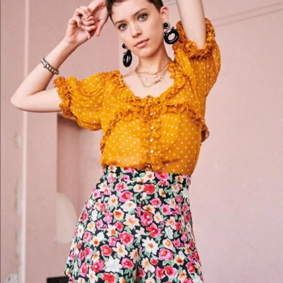 Sezane Mustard Yellow Polka Dot Top - Picture 4 of 8